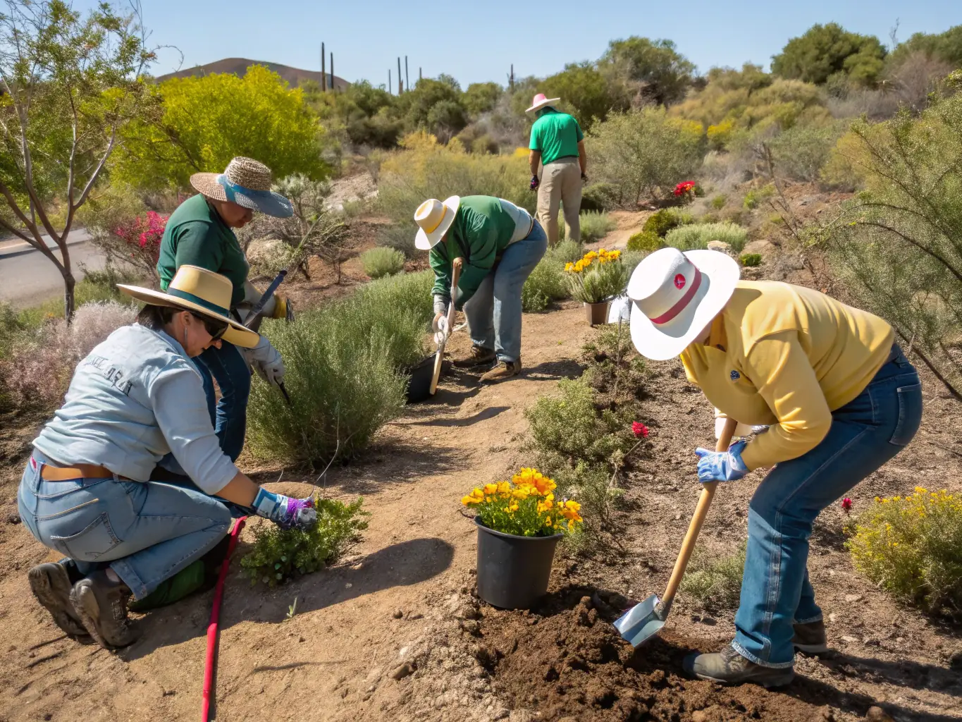 A photograph showing volunteers from SOCIETE DE CHASSE DE CURAN planting native trees and shrubs as part of a habitat restoration project in a previously cleared area.